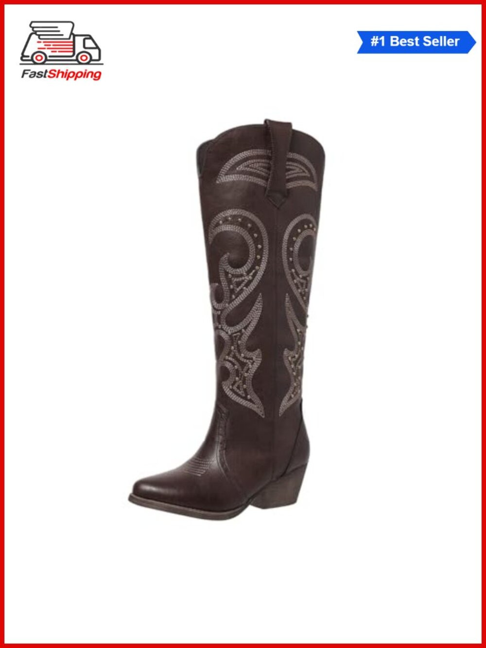 ✨Embroidered Pointed Toe Western Cowboy Boots Mid Calf Low Chunky Heel Faux